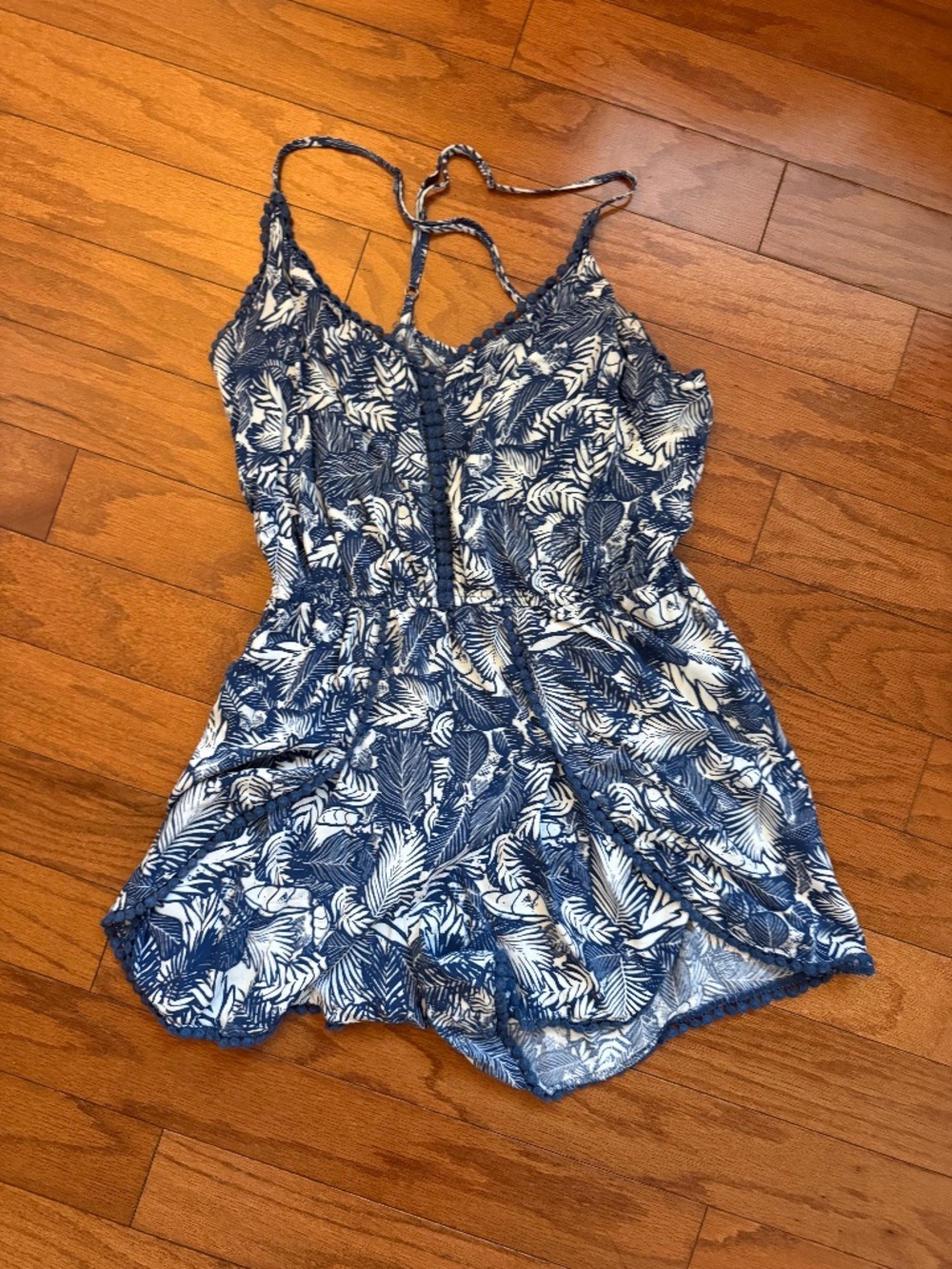 Blue & White Hawaiian Print Romper